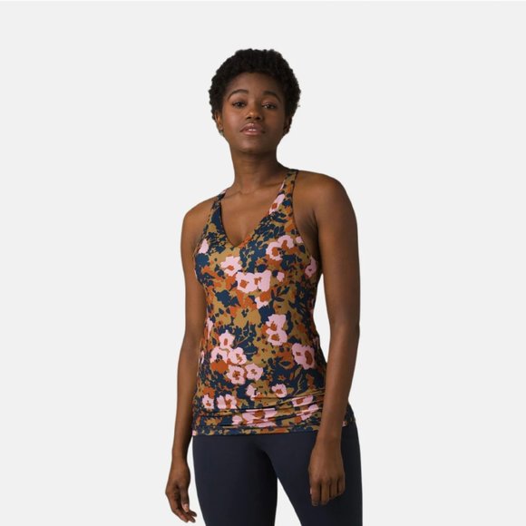 Prana Locano Bra Tank Top Swim Top Pink Floral S - Picture 2 of 9